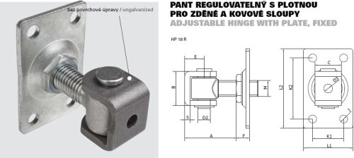 HP18R - regulovatelný závěsný pant s montážní deskou